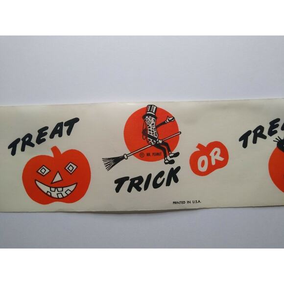 Mr Peanut Halloween Wax Paper Steamer Banner Original 1940s Planters Peanuts Art - Picture 7 of 8